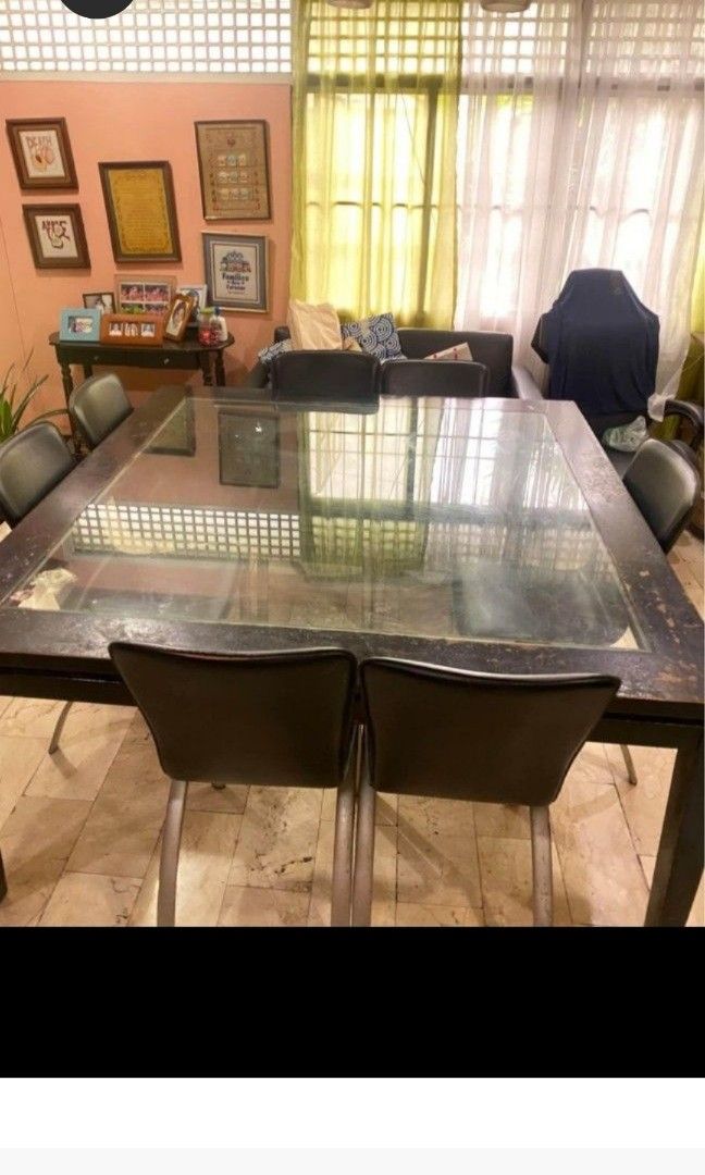 Rush -Big Square Harwood and glass Dining Table (Category: Tables & Sets) located in Marikina City. Submitted by declutteringmomma2022 (Listing ID 1315502306, Image 3). Description: 60 inches all sides Location Marikina Bought for 60k Rfs too big for us na.