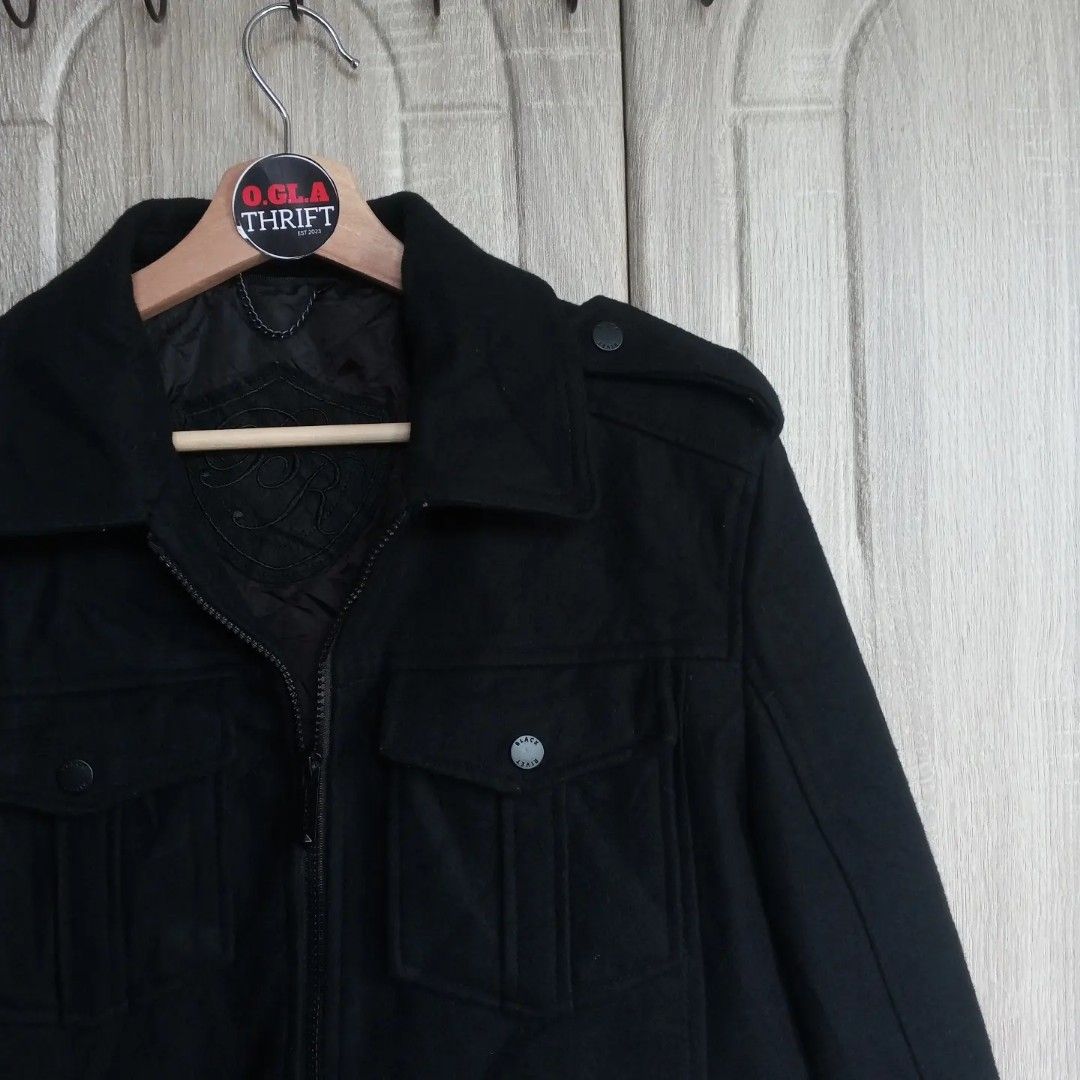 Black rivet wool coat sales
