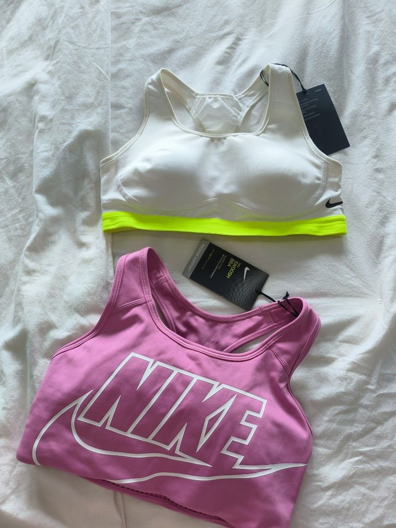 BNWT Nike Sports Bra Swoosh Pink M white Neon Yellow S P Women s Fashion Activewear on Carousell