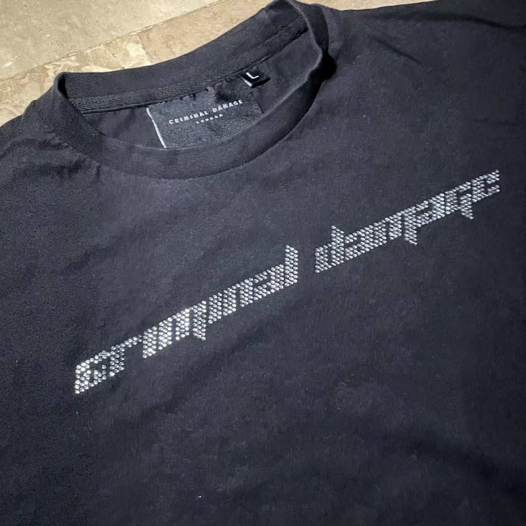 Criminal Damage Rhinestone Logo Oversized Shirt (Category: Shirts) located in Taguig. Submitted by mightydept (Listing ID 1315667188, Image 2). Description: Criminal Damage Rhinestone Logo Oversized Shirt Large See 2nd photo for issue.