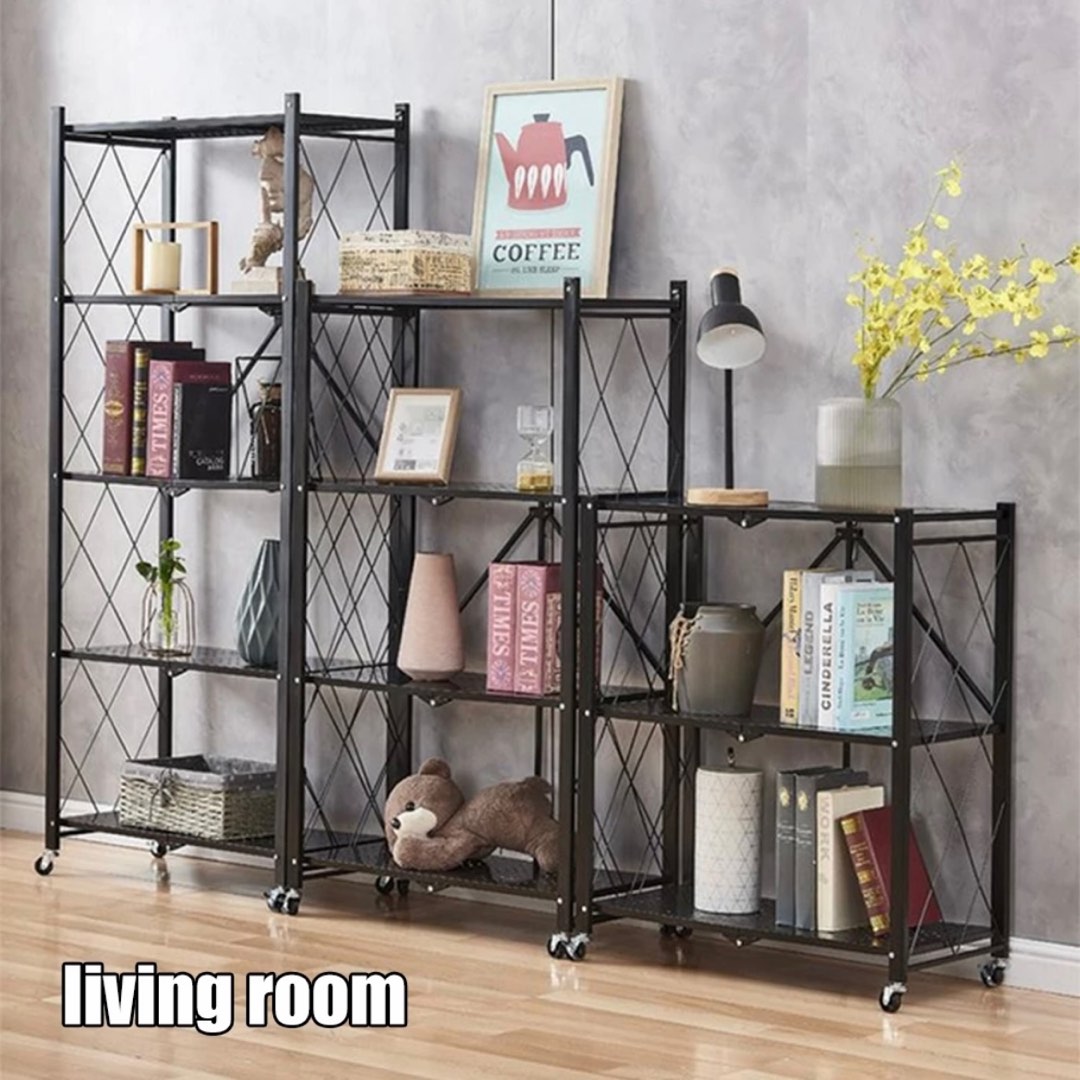 Eb Portable Kitchen Condiment Rack Foldable Kitchen Rack | Portable Kitchen Storage Shelf With Wheels ...