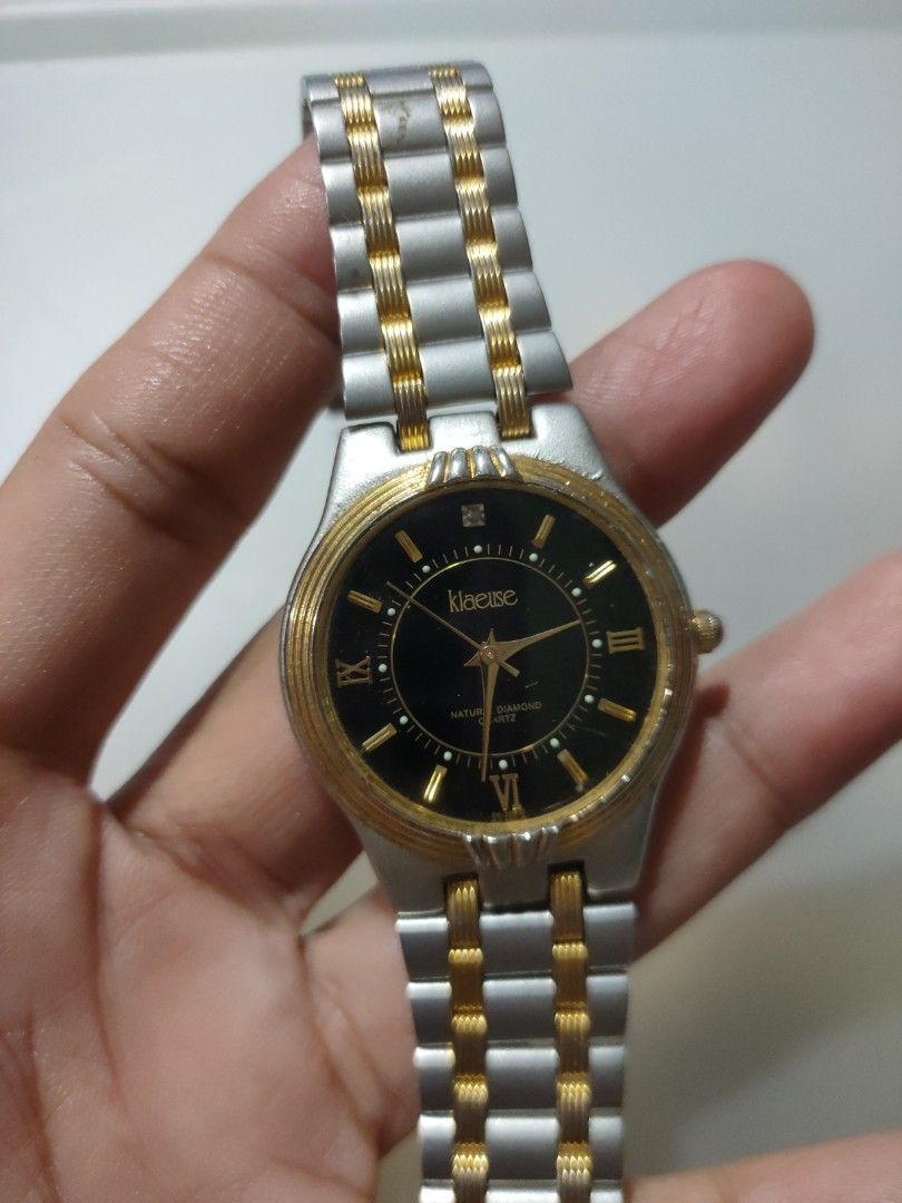Klaeuse Natural Diamond Quartz black Dial 2 Tone Watch Men s Fashion Watches Accessories Watches on Carousell
