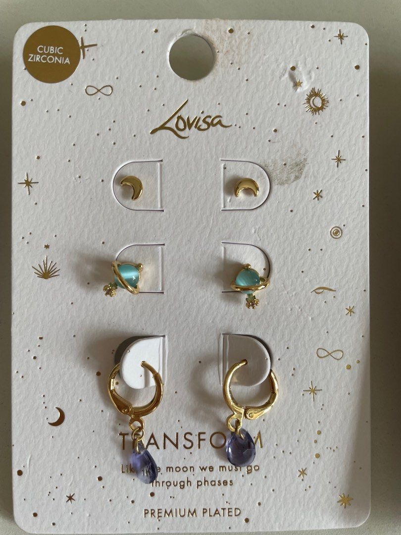 Lovisa lunar earrings moon solar system dangling diamond Women s Fashion Jewelry Organisers Earrings on Carousell
