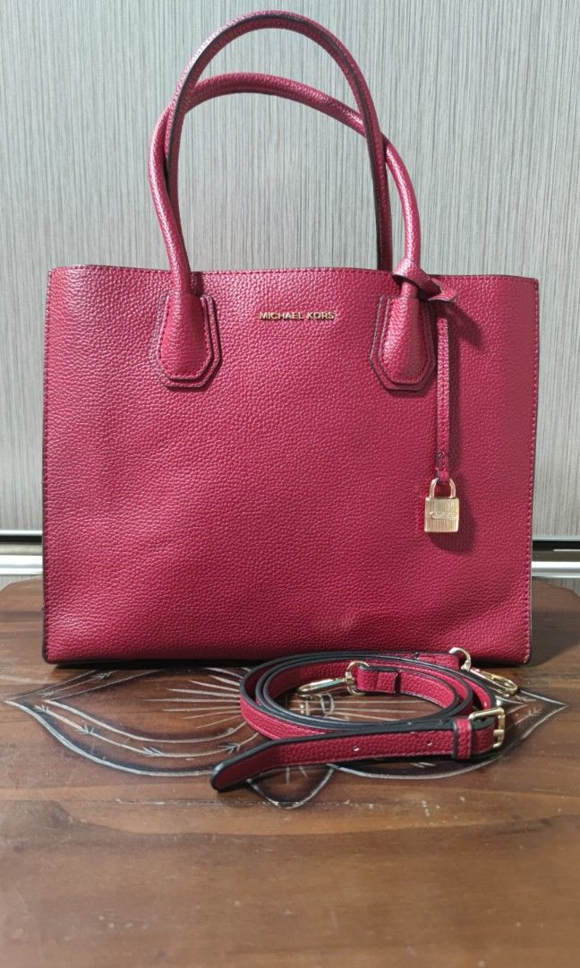 Michael Kors Mercer Maroon Size 30 Fesyen Wanita Tas Dompet di Carousell