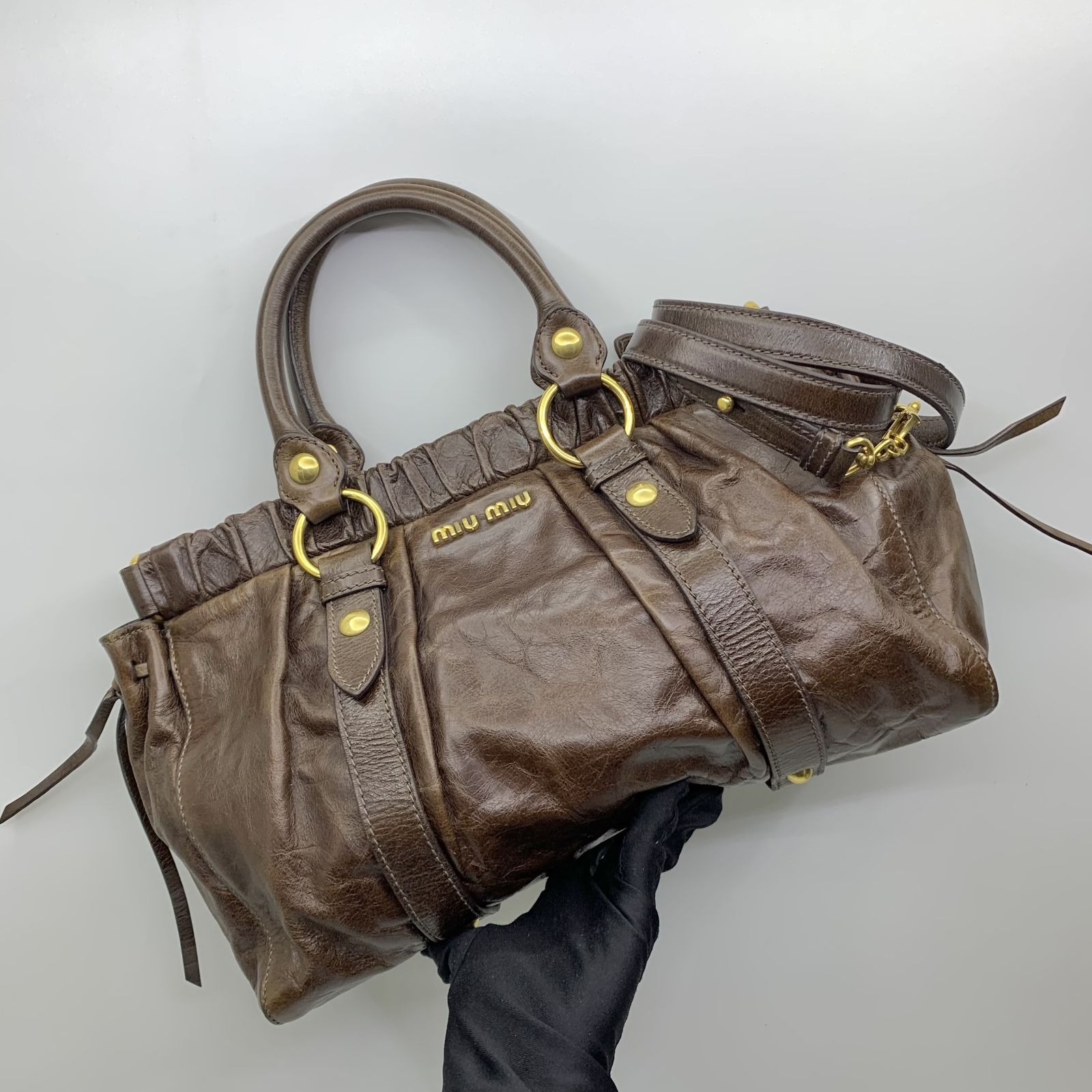 MIU MIU RT0383 BROWN LEATHER 2WAY SHOULDER BAG 247033828 B, Luxury 