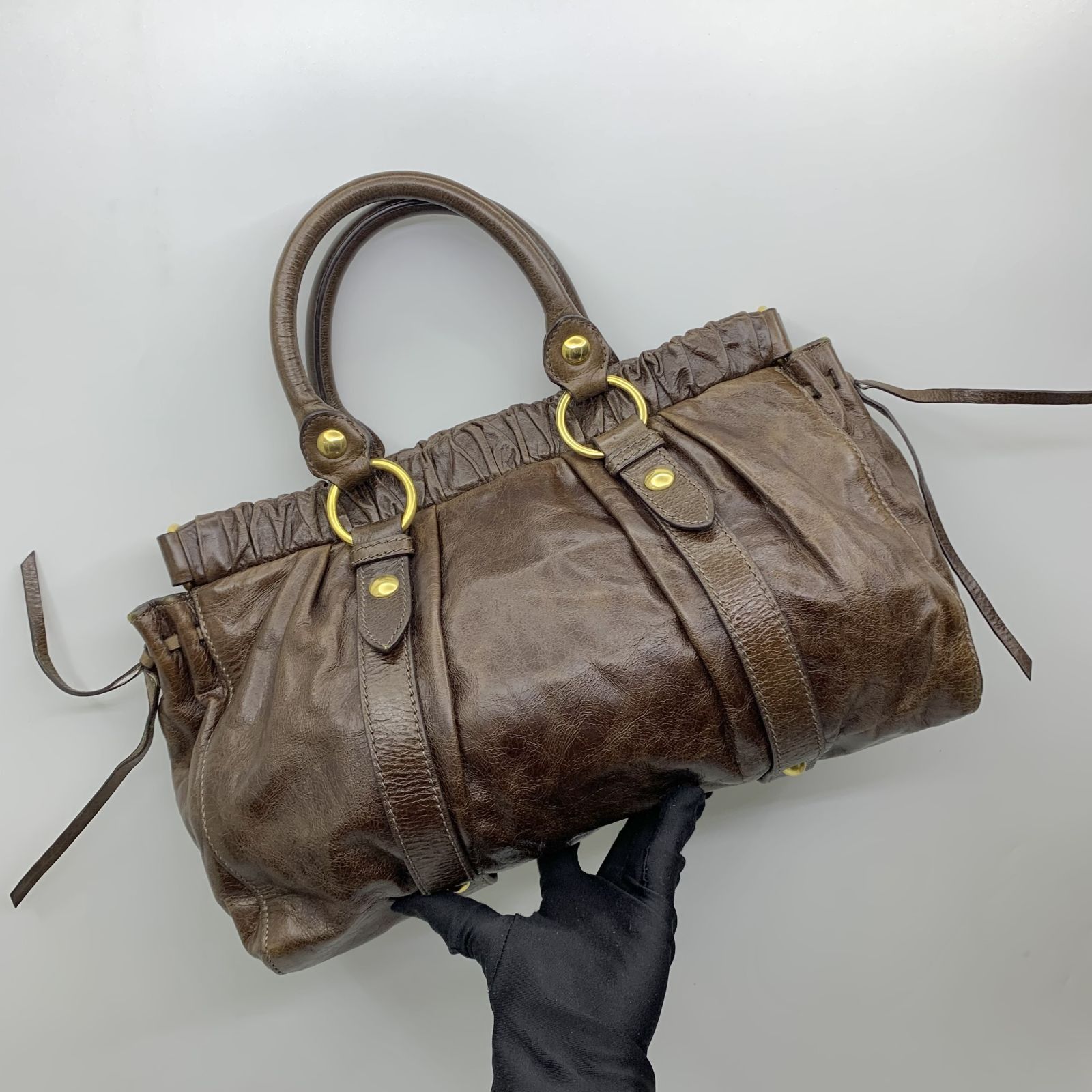 MIU MIU RT0383 BROWN LEATHER 2WAY SHOULDER BAG 247033828 B, Luxury 