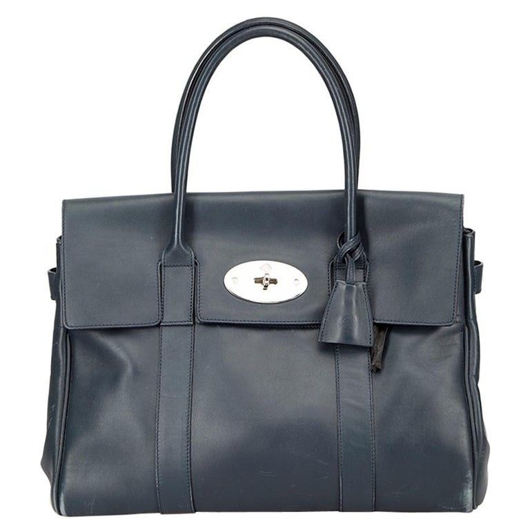 Mulberry Classic Bayswater Midnight Blue Sof Tan Leather