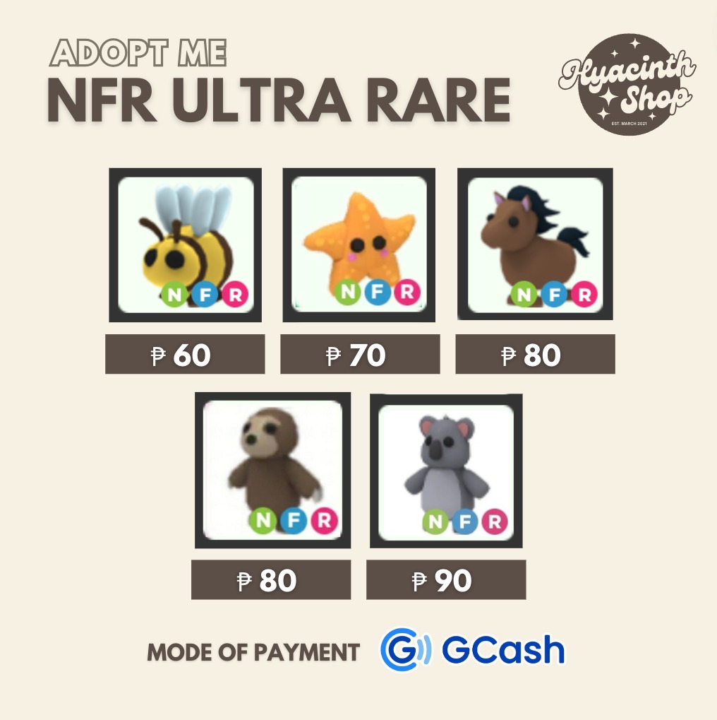 NFR UltraRare in Adopt Me (Koala, Bee, Starfish, Horse, etc.), Hobbies