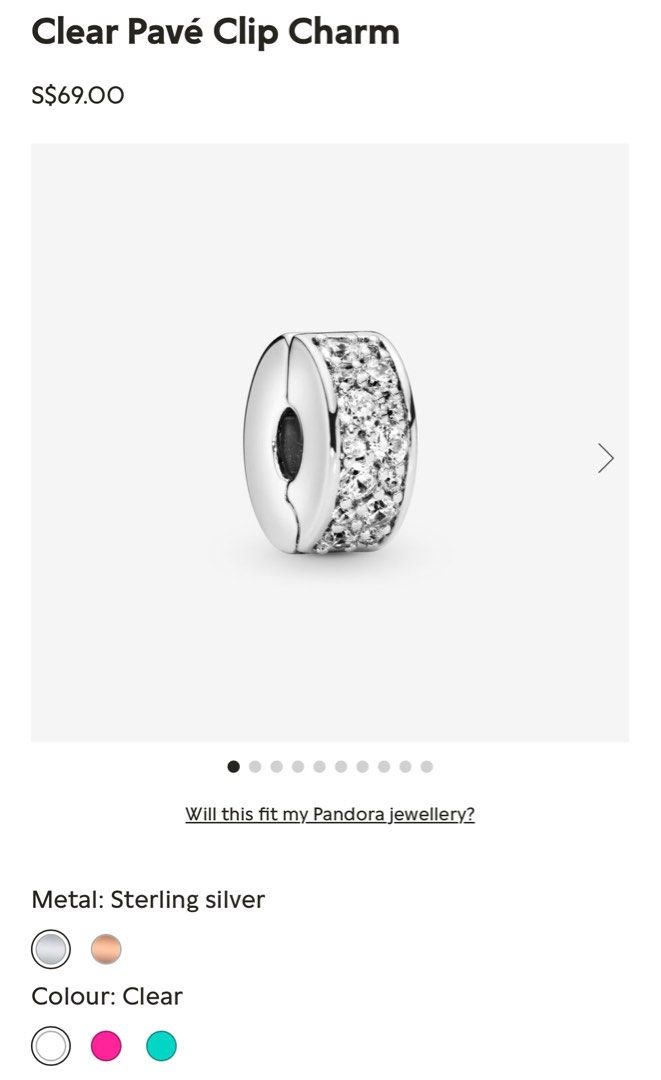 Pandora Clear Pave Clip Charm, Women's Fashion, Jewelry