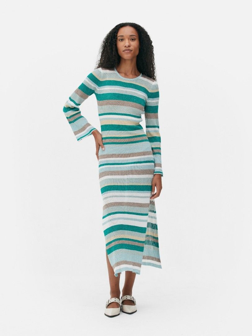 Primark Green Striped Ribbed Maxi dress, Women's Fashion, Dresses & Sets,  Dresses on Carousell
