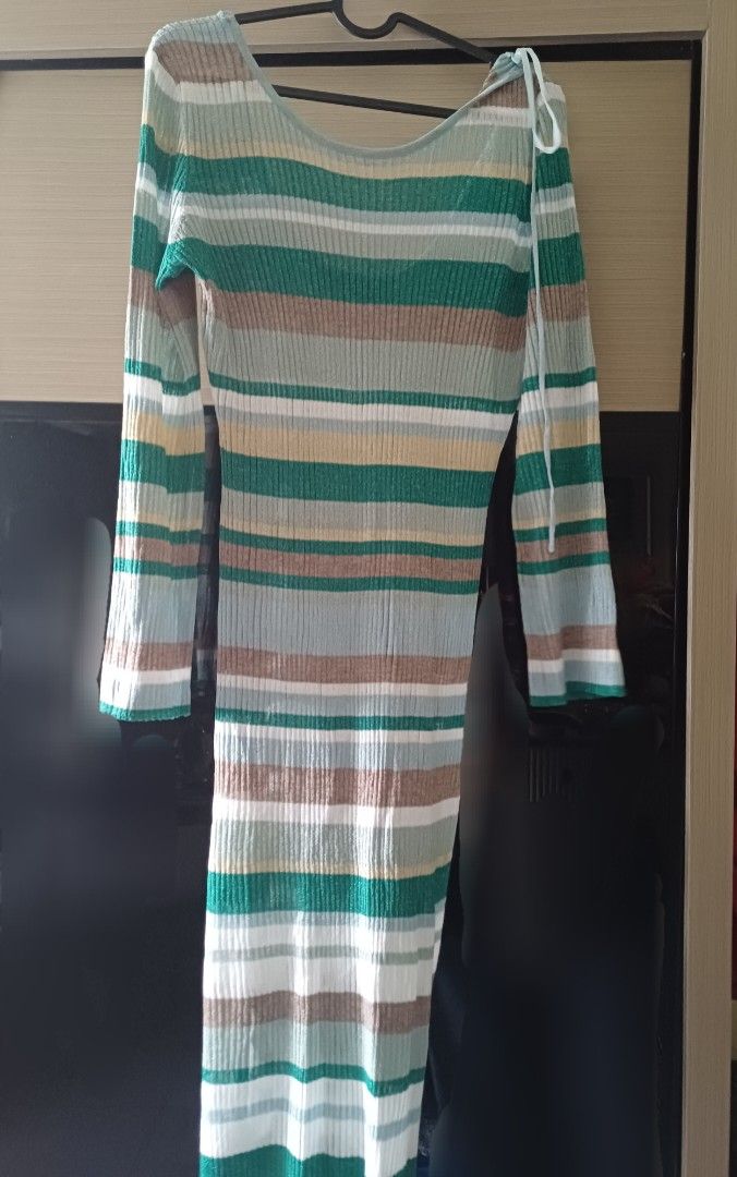 Primark Green Striped Ribbed Maxi dress, Women's Fashion, Dresses & Sets,  Dresses on Carousell