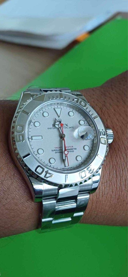 Rolex yatch master (Category: Luxury Watches) located in Cabanatuan. Submitted by albertgonzales27 (Listing ID 1315661663, Image 1). Description: RUSH SALE!!!! Rolex Yachtmaster 40mm Platinum Dial Rare 116622; most Platinum Dial are 16622 “6 Digit Reference” New Buckle and Blue Lume Last Year of Production: 2016 Package: Box, Manuals, Warranty Card, Hangtags Local AD .