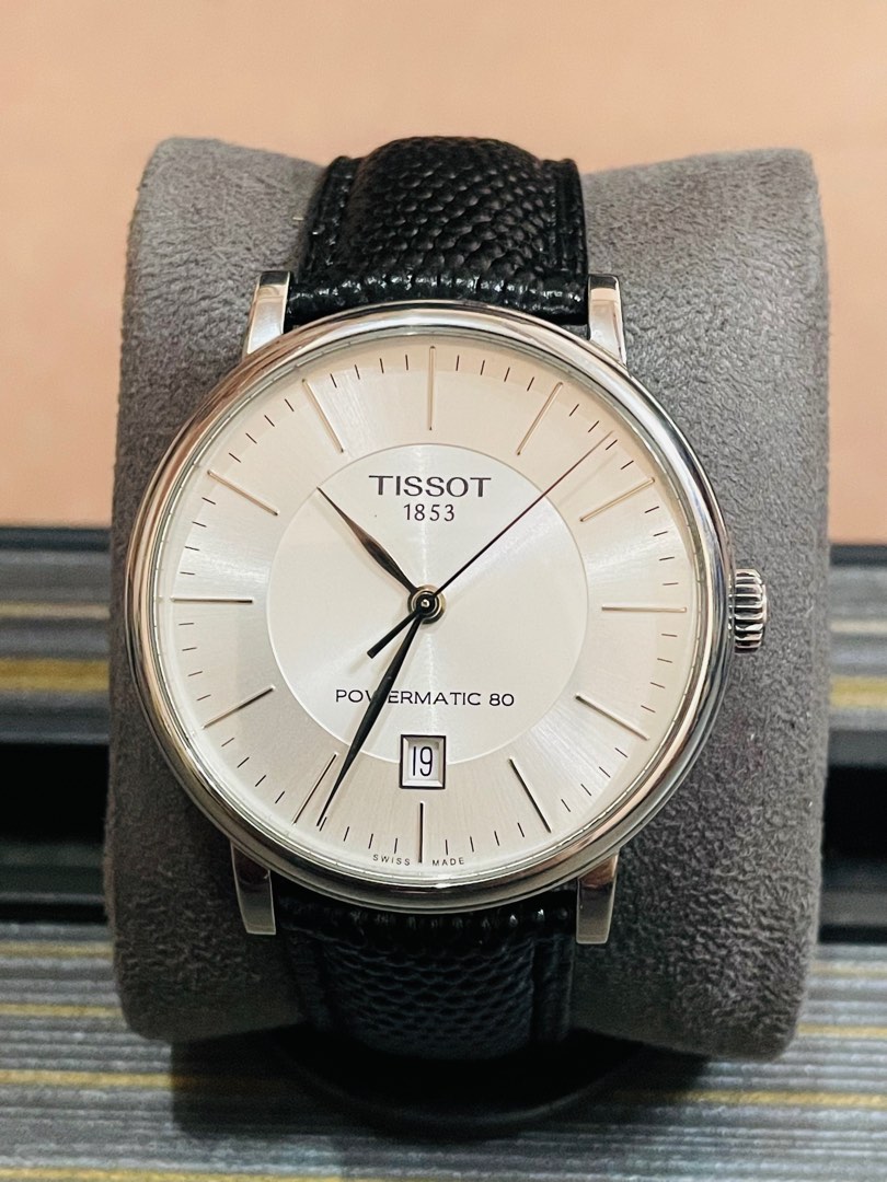 Tissot Carson Powermatic 80 White Dial Black Leather Strap Watch For Men - T085.407.16.013.00