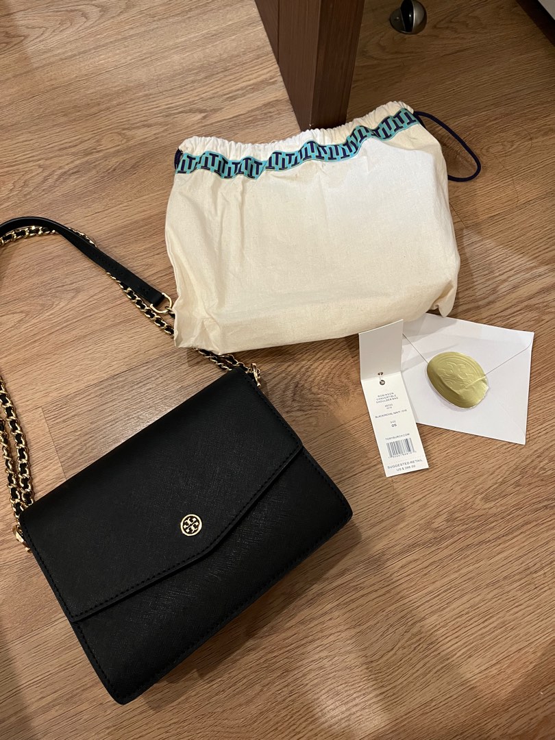 Tory Burch Robinson Convertible Shoulder Bag Black, Barang Mewah