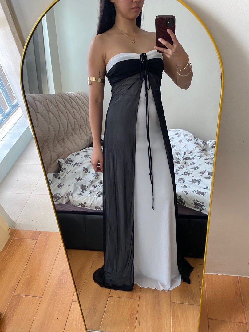 Vintage B.DARLIN black and white long dress Women s Fashion Dresses Sets Evening dresses gowns on Carousell