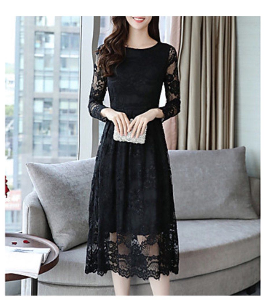 Women s Going out Slim Swing Dress Black in S