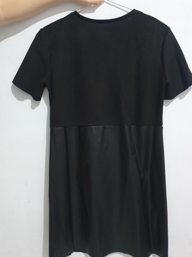 Zara Dress with Contrast Faux Leather, Fesyen Wanita, Pakaian Wanita, Gaun  & Rok di Carousell