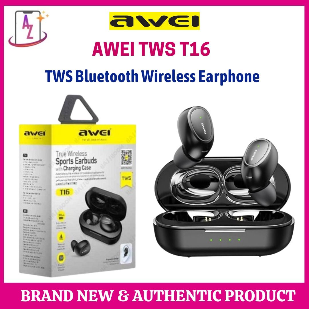Brand New AWEI T16 TWS Bluetooth V5.0 Ture Wireless Sports Headset WATER RESISTANT