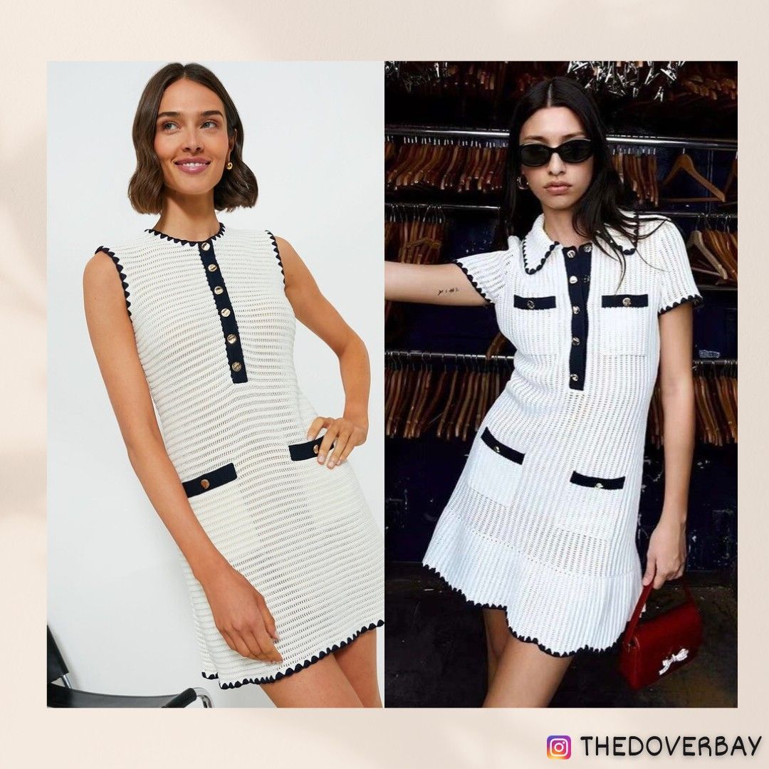 white christmas dresses Self-Portrait Mini Knit Dress with Crochet Floral Collar