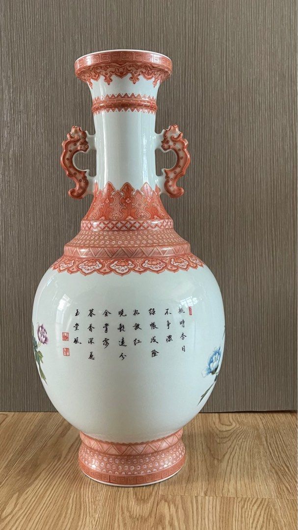 中国美術 唐時代 三彩双龍耳花瓶 時代物Y04 （乾隆年制花鸟双龙