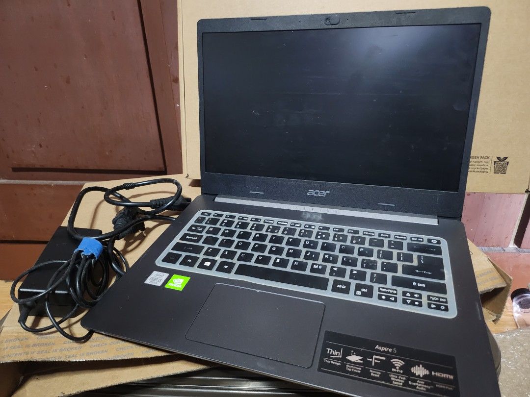 Acer Aspire 5 (Category: Laptops & Notebooks) located in Quezon City. Submitted by alxr012 (Listing ID 1315884875, Image 1). Description: ASPIRE 5 Color: charcoal black free laptop bag OS: Windows 10 Processor: Intel Core i3 LCD: 14inch Graphics: NVIDIA GeForce MX250 with 2GB VRAM Memory: 4GB DDR4 Memory Storage: 128GB Slight issue: battery life RFS: bought new laptop shipping is shouldered by buyer location: fairview, QC lalamove/angkas/grab.