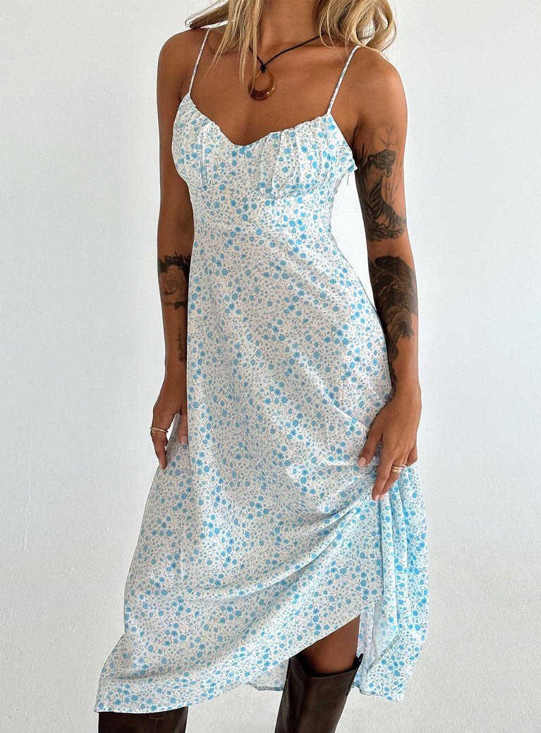 amara midi dress blue multi Amara Midi Dress Blue Multi