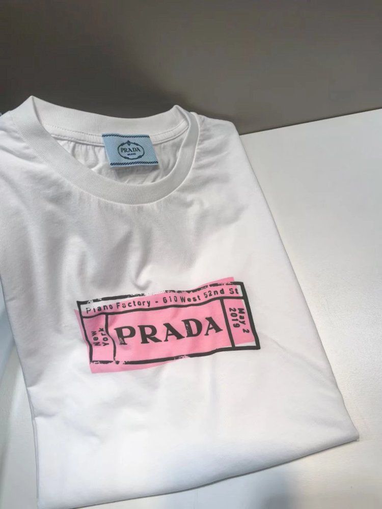 【関税込み】PRADA logo vintage t-shirt pink Authentic prada women's pink letter printed chest smooth