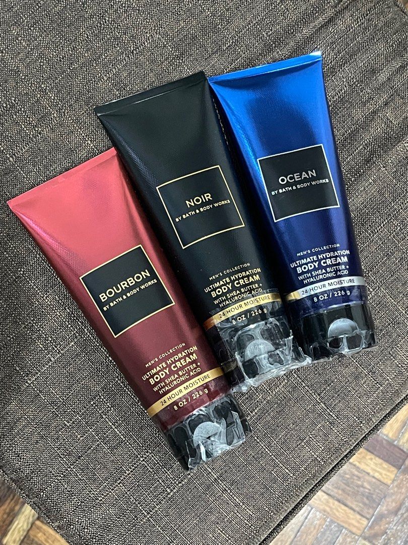 Bath & Body Works Ultimate Hydration Body Creme (Category: Men's Grooming) located in Marikina City. Submitted by dual_time (Listing ID 1315800279, Image 1). Description: Brand New and sealed Bought from US In Bourbon, Noir, and Ocean Retail is 17USD, selling for php600 each Get all 3 for php1500.