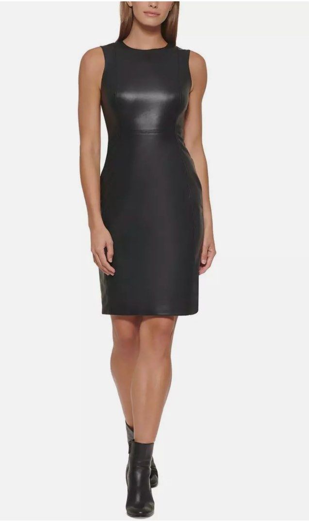 Calvin Klein Womens Faux Leather Knee- Length Sleeveless Sheath Dress, Women's Fashion, Dresses & Sets, Dresses on Carousell Calvin Klein Womens Faux Leather Knee- Length Sleeveless Sheath Dress, Women's Fashion, Dresses & Sets, Dresses on Carousell