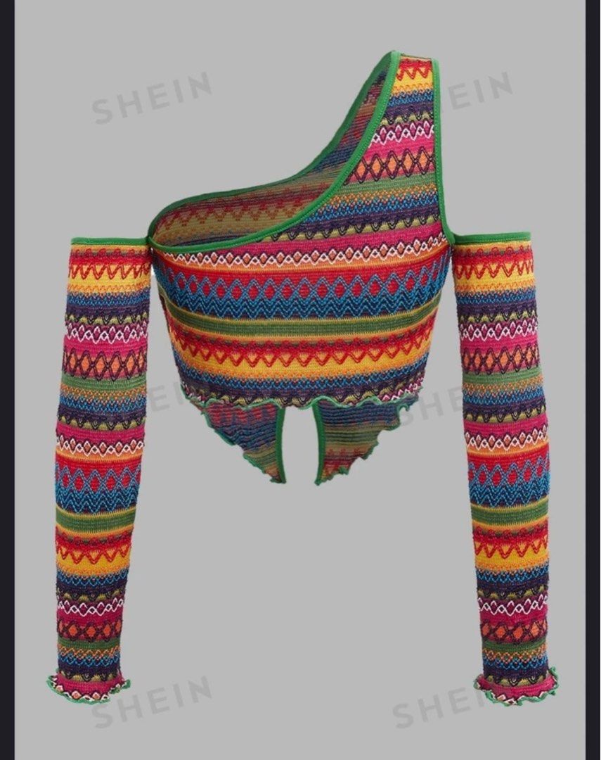 Chevron Print Asymmetrical Neck Lettuce Trim Top (Category: Others Tops) located in Pasig City. Submitted by klaaaaa (Listing ID 1315831626, Image 2). Description: Used once only.
