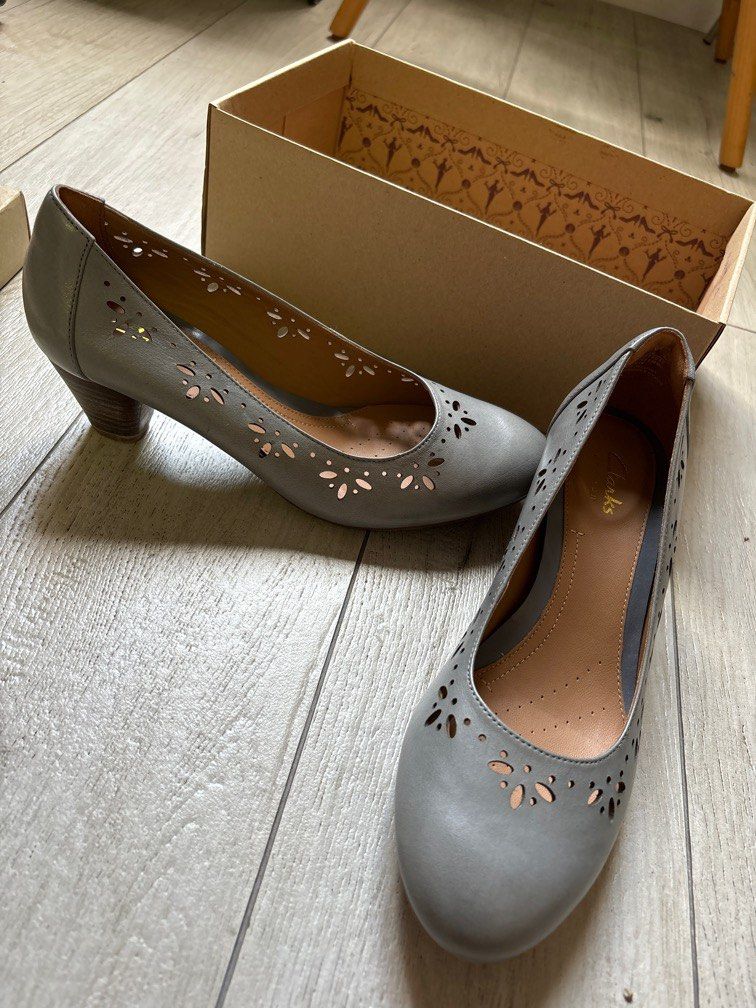 Clarks grey blue heels Women s Fashion Footwear Heels on Carousell