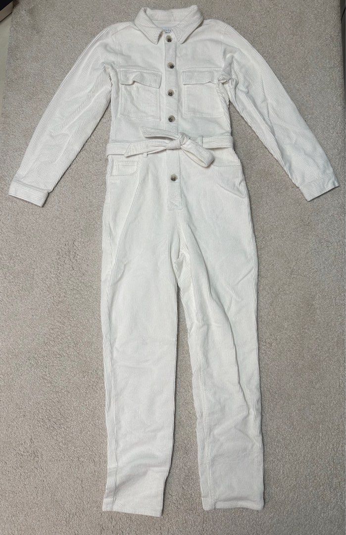 COSTES ATELIER long-sleeved corduroy white jumpsuits overalls for