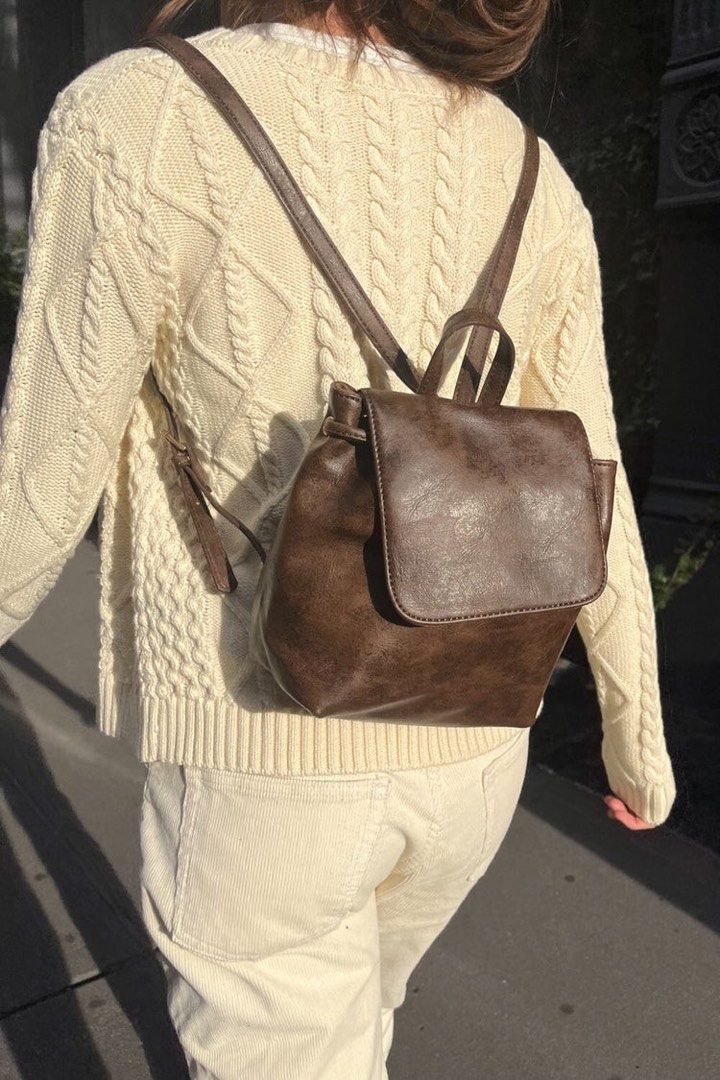 Brandy Melville Dark Brown Faux Leather Mini Backpack Women s Fashion Bags Wallets Backpacks on Carousell