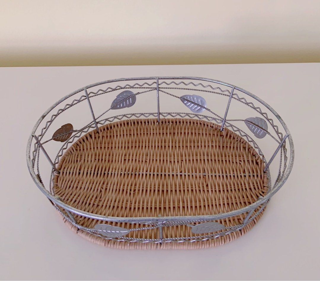 Decorative Metal Wire Basket With Rattan Metal leaves, Furniture