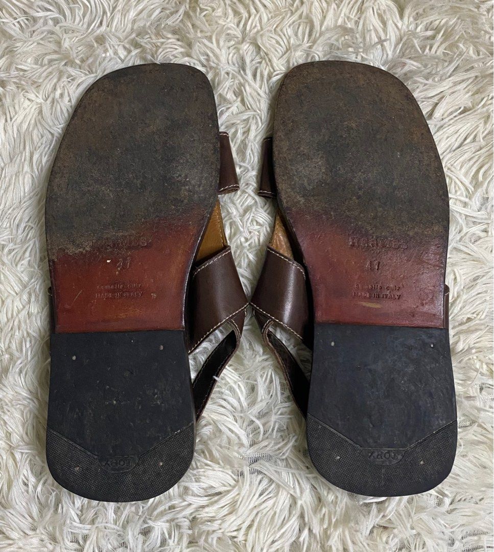 Hermes Semelle Cuir Men s Leather Sandal Hard to find Men s Fashion Footwear Slippers Slides on Carousell