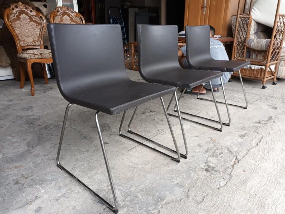 IKEA Bernard stackable chairs (Category: Chairs) located in Quezon City. Submitted by matetdevis13 (Listing ID 1315732295, Image 2). Description: Ikea Bernhard Stackable Chairs Price: 3,700 for 3 L18 x W16 x H18.5/31 Metal frame Leather In good condition Code akc 375.