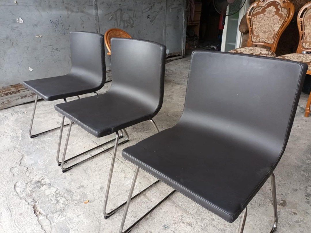 IKEA Bernard stackable chairs (Category: Chairs) located in Quezon City. Submitted by matetdevis13 (Listing ID 1315732295, Image 3). Description: Ikea Bernhard Stackable Chairs Price: 3,700 for 3 L18 x W16 x H18.5/31 Metal frame Leather In good condition Code akc 375.