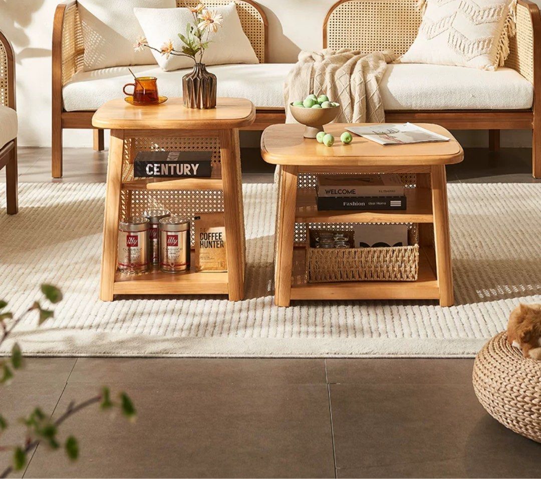 JAREON Vintage Rattan Coffee Table, Furniture & Home Living, Furniture ...