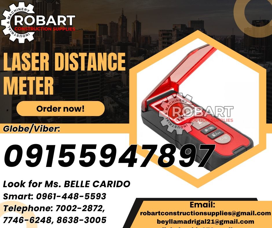 Kaprometer Laser Distance Meter (Category: Construction Tools & Equipment) located in Manila. Submitted by bellarobart (Listing ID 1315746865, Image 1). Description: Kaprometer Laser Distance Meter Brand: Kapro Model: 363 Range 30 mts 𝑹𝑶𝑩𝑨𝑹𝑻 𝑪𝑶𝑵𝑺𝑻𝑹𝑼𝑪𝑻𝑰𝑶𝑵 𝑺𝑼𝑷𝑷𝑳𝑰𝑬𝑺 Office Address: 1405 Yuseco St. Sta Cruz Manila SEND US MESSAGE FOR INQUIRIES ‼️ ‼️ Glb/Vibr: 0915-594-7897 Smrt: 0961-448-5593 Landline: (7746-6248 / 7002-2872