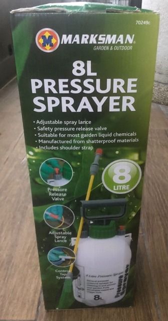Marksman Garden Hand Pump Pressure Sprayer 8L (Category: Everything Else Others) located in Manila. Submitted by april.sixteen (Listing ID 1315763972, Image 3). Description: 8 litre capacity garden hand sprayer. Powerful pump action. Pressure relief valve. Shatter & frost resistant construction. The lance features an adjustable spray nozzle. Concentrated or mist jet. Lock on trigger for continuous use. Safety press release valve. Shoulder strap. 
