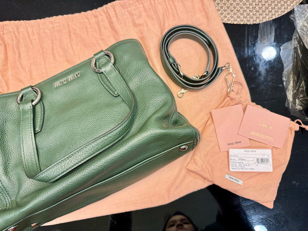 Miu Miu Vitello Phenix Foresta (Deep Green) Hand Bag (Category: Luxury Bags & Wallets) located in Malabon City. Submitted by yao.ming (Listing ID 1315815820, Image 3). Description: Bought in London Will pass as brand new I swear :) .