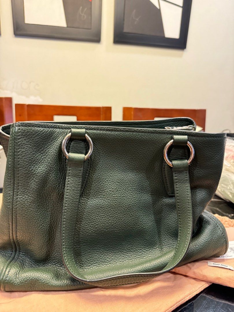 Miu Miu Vitello Phenix Foresta (Deep Green) Hand Bag (Category: Luxury Bags & Wallets) located in Malabon City. Submitted by yao.ming (Listing ID 1315815820, Image 2). Description: Bought in London Will pass as brand new I swear :) .
