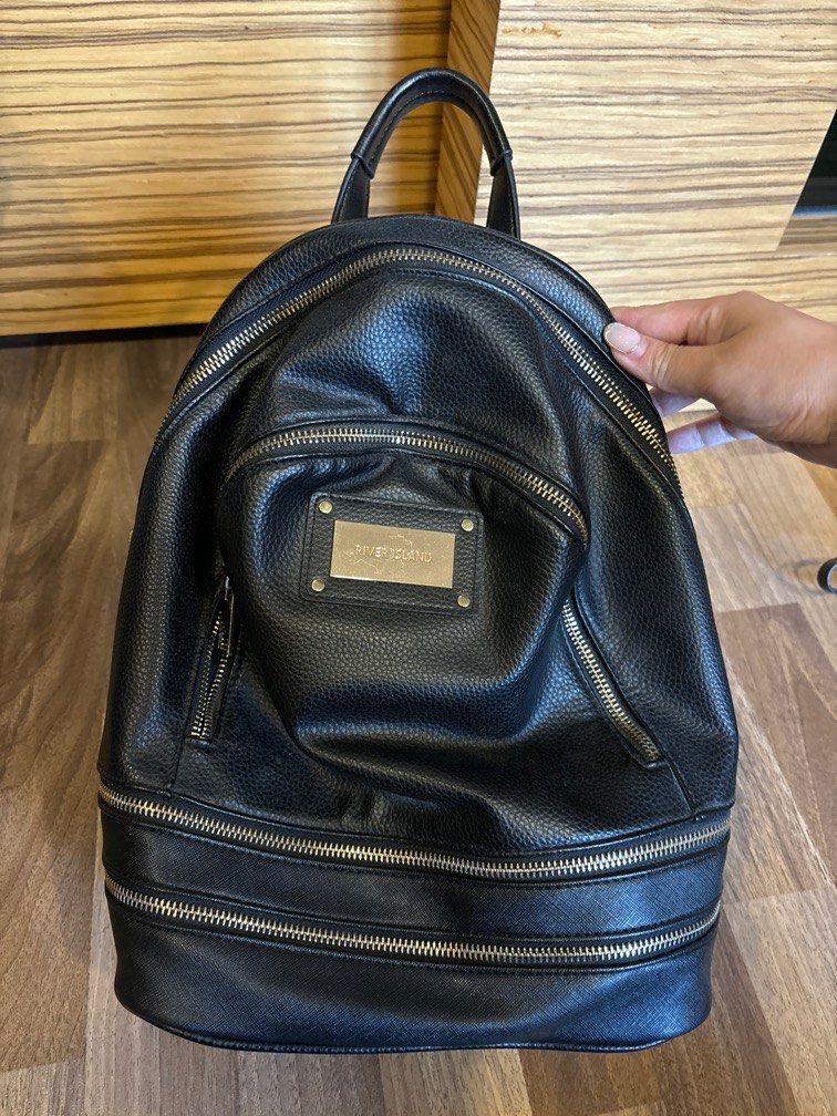 River Island Black Backpack with Gold Trimmings Women s Fashion Bags Wallets Backpacks on Carousell