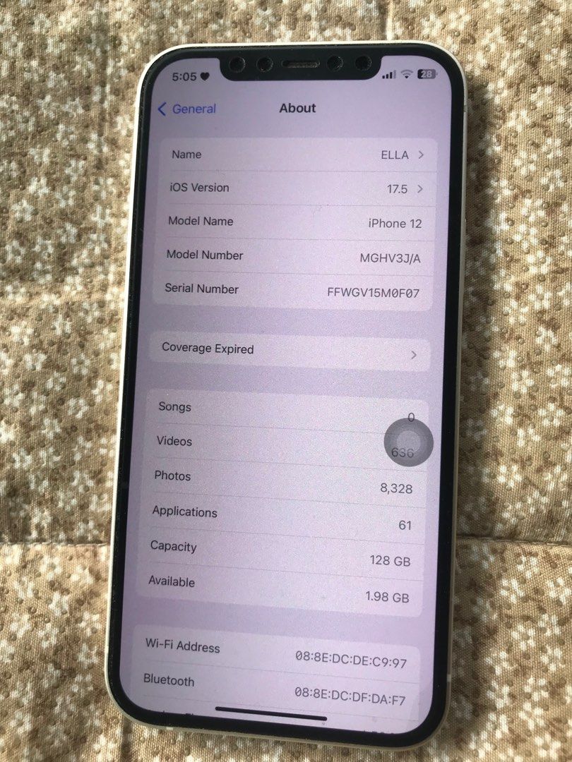 Selling Iphone 12 (Category: iPhone 12 Series) located in Baclayon. Submitted by ellamariep88369 (Listing ID 1315795610, Image 3). Description: Selling: Iphone 12 128 gb| 5G Ready ‼️ Battery Health:74 No issue| 100% smooth Open line| no sim restrictions Face Id working True tone No history of repair Test all you want upon meet up. Or Videocall .