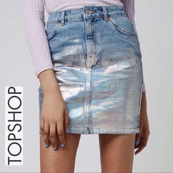 Topshop holographic denim skirt hot sale