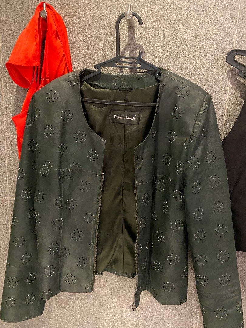 VINTAGE DANIELA MAGLI LEATHER JACKET (OFFICE SIREN) (Category: Coats, Jackets and Outerwear) located in Las Pinas. Submitted by sgon222 (Listing ID 1315797295, Image 2). Description: ‼️ READ ME PLS ‼️ - thrifted this in Antwerp - retail vintage price of this is 3k - super duper office siren - semi eyelet flower cut out detail - kinda grunge coquette - S-M - super minimal shoulder pads Measurements: (manual measurements so expect a 1-2cm differenc