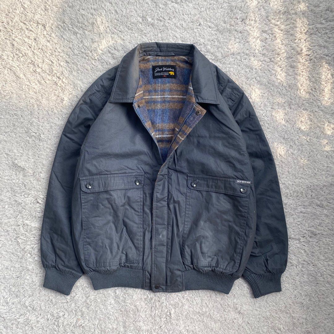 VINTAGE JACKET JACK NICKLAUS DARK GREY CANVAS HARRINGTON Work jacket canvas work jacket vintage harrington jacket