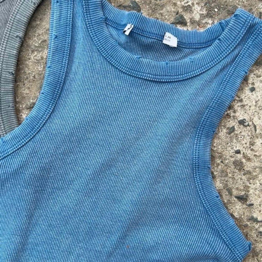 Vintage/Distressed Blue Racerback Top (Category: Sleeveless) located in Quezon City. Submitted by claud_declutters (Listing ID 1315870903, Image 2). Description: Bought from Tiktok Size L .