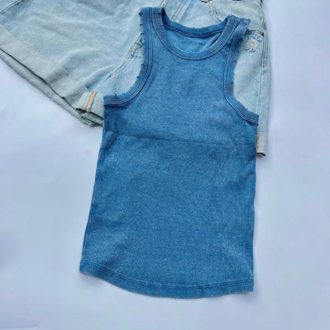 Vintage/Distressed Blue Racerback Top (Category: Sleeveless) located in Quezon City. Submitted by claud_declutters (Listing ID 1315870903, Image 1). Description: Bought from Tiktok Size L .