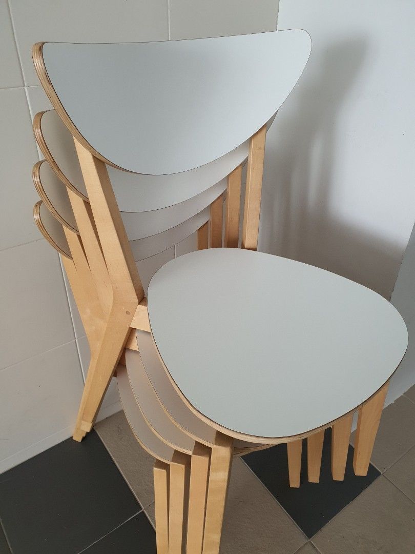 x4 IKEA NORDMYRA Chair, white/birch, Furniture & Home Living